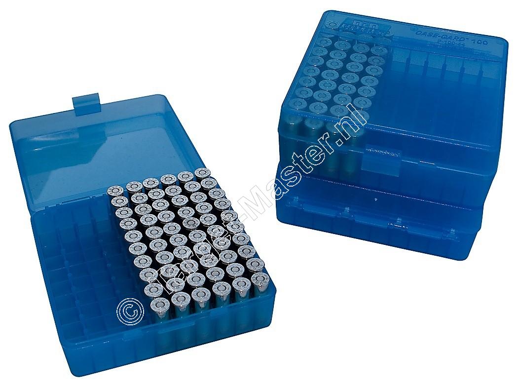 MTM P100-9 Flip-Top Ammo Box CLEAR BLUE content 100